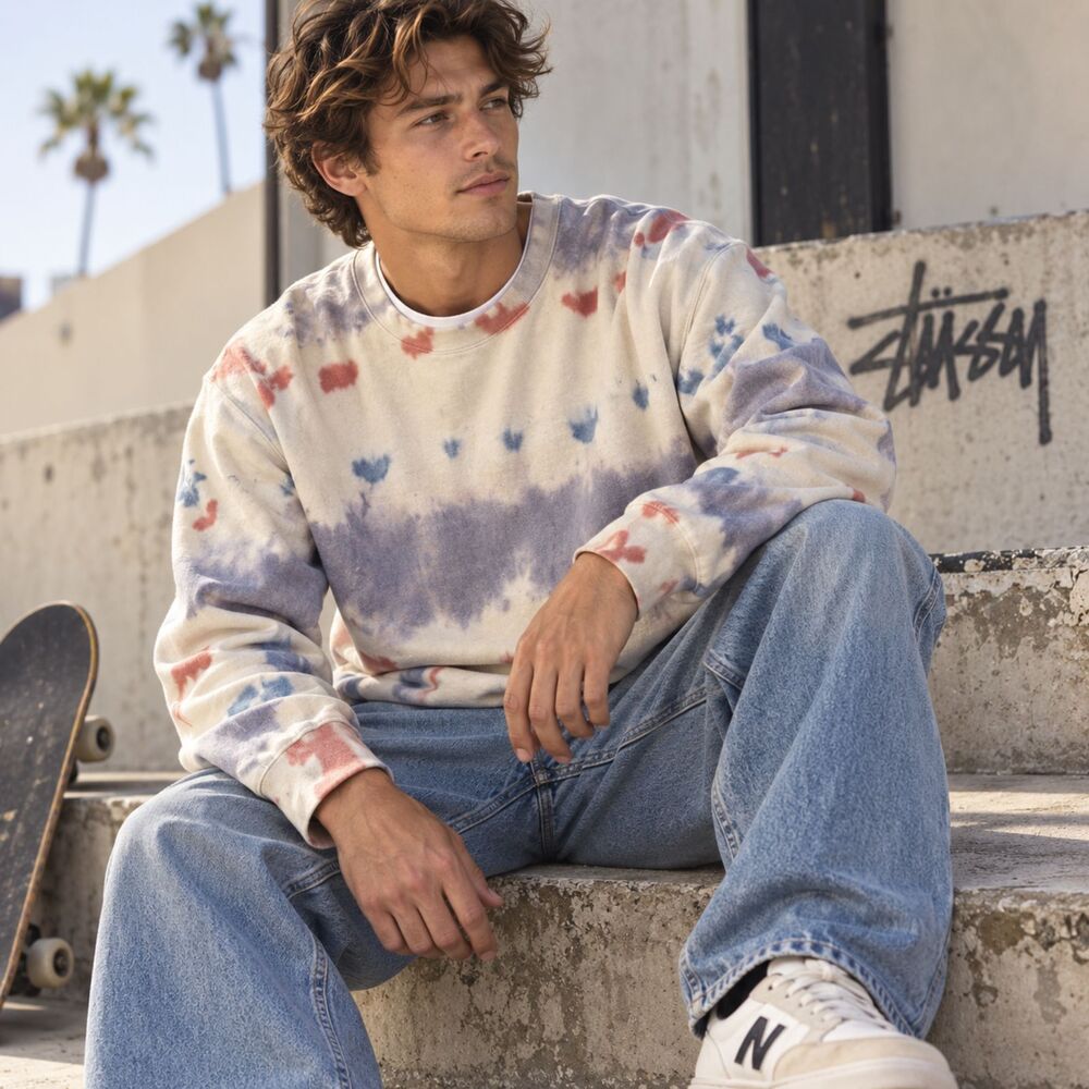 Vintage Stüssy 2000s Horizontal Tie-Dye Crewneck Sweatshirt Size Small Unisex